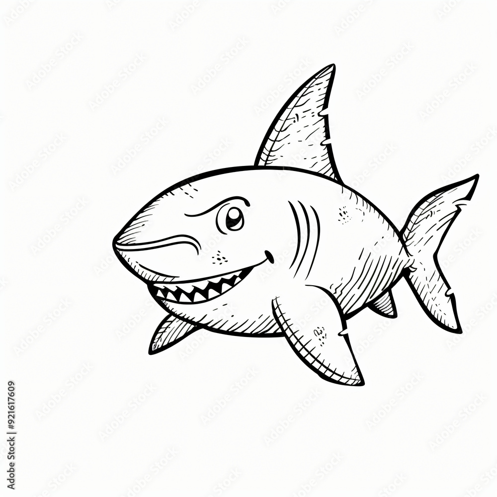 Obraz premium Cartoon of a Shark children coloring book page 