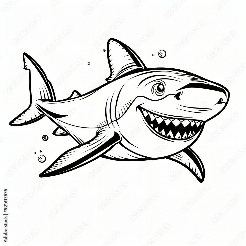 Fototapeta premium Cartoon of a Shark children coloring book page 