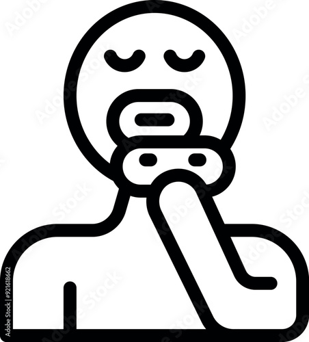 Simple icon of a person taking medicine with their eyes closed, symbolizing the act of swallowing pills