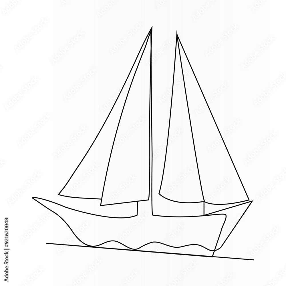 Single line continuous drawing of sailboat or yacht one line drawing outline vector art illustration Single line continuous drawing of sailboat or yacht one line drawing outline vector art illustration