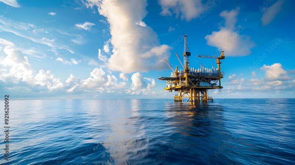 Offshore oil and gas drilling rig platform on a bright day. Offshore oil and gas drilling rig platform on a bright day.