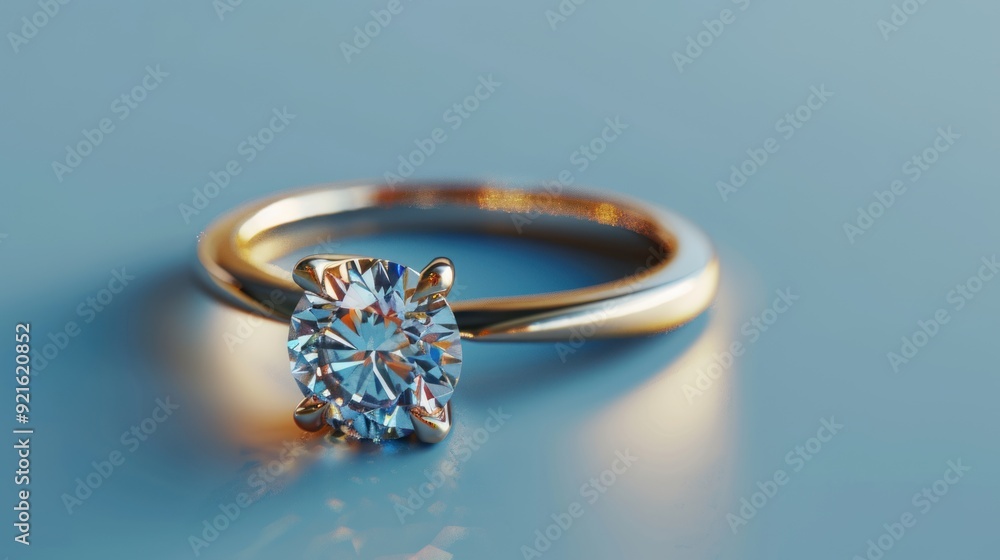 Gold diamond ring soft focus with blue background, 3d rendering. Gold diamond ring soft focus with blue background, 3d rendering.