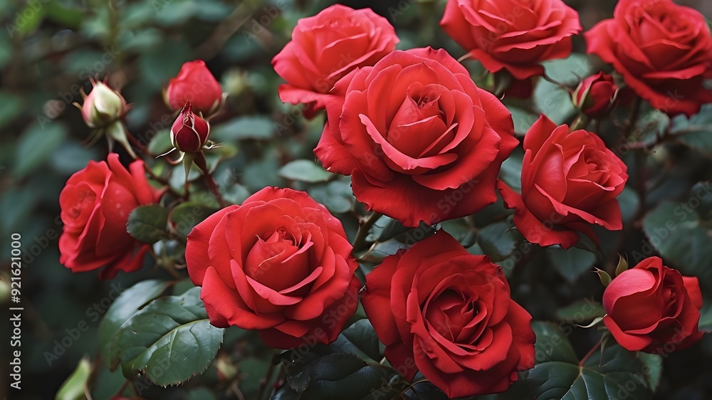 A close-up of a garden's red rose plant A close-up of a garden's red rose plant