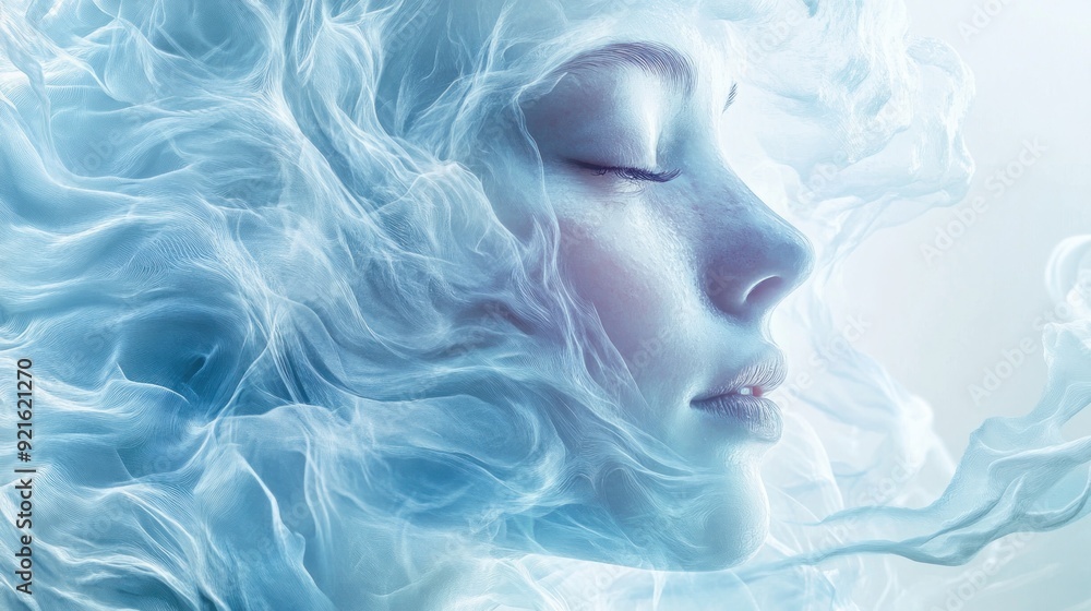 face women made of white and blue waves face women made of white and blue waves