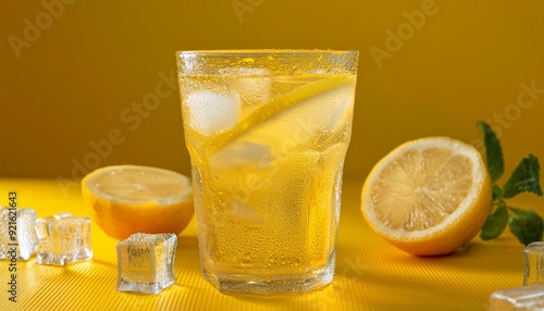 limonada en un vaso con cubitos de hielo 