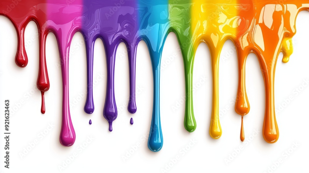 Naklejka premium Colorful paint dripping in rainbow colors on a white background