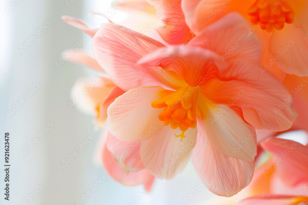 Obraz premium Begonia blooms in a sunlit room showcasing floral details