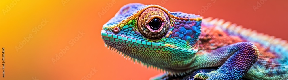 Fototapeta premium Close-up Portrait of a Vibrant Chameleon with a Colorful Eye