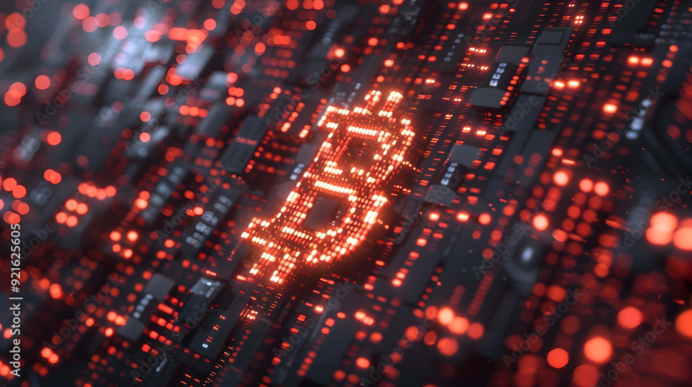3D Bitcoin Symbol on Circuit Board - Illustration 3D Bitcoin Symbol on Circuit Board - Illustration