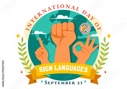 International Day of Sign Languages Vector Illustration Featuring People Demonstrating Hand Gestures and Hearing Disability in a Flat Background