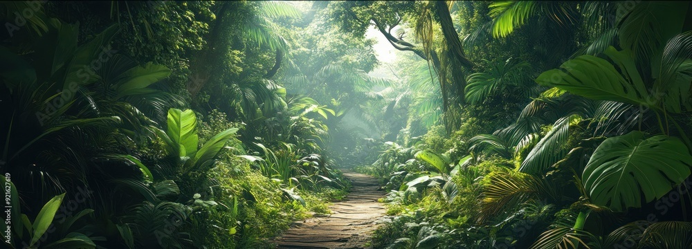 Naklejka premium A Path Through a Lush Tropical Jungle