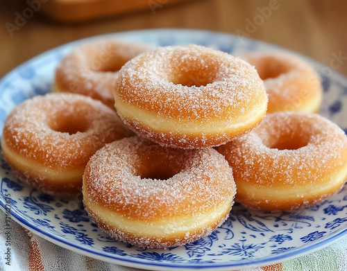 Mini cinnamon sugar donuts on a plate.