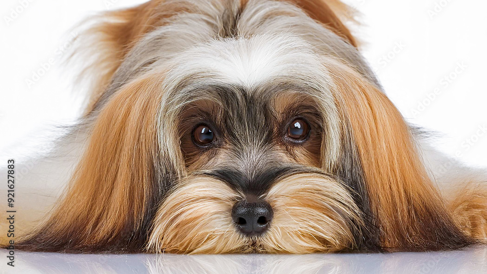 Rostro de perro acostado mirada tierna Rostro de perro acostado mirada tierna