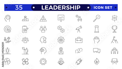Leadership Outline Icons set. Vector illustration in modern thin-line style of management icons: leader, delegation, control, responsibility, and more. Pictograms and infographics.