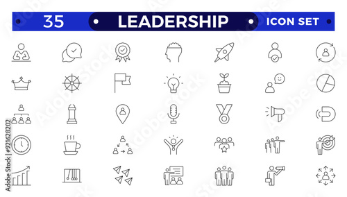 Leadership Outline Icons set. Vector illustration in modern thin-line style of management icons: leader, delegation, control, responsibility, and more. Pictograms and infographics.