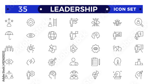 Leadership Outline Icons set. Vector illustration in modern thin-line style of management icons: leader, delegation, control, responsibility, and more. Pictograms and infographics.