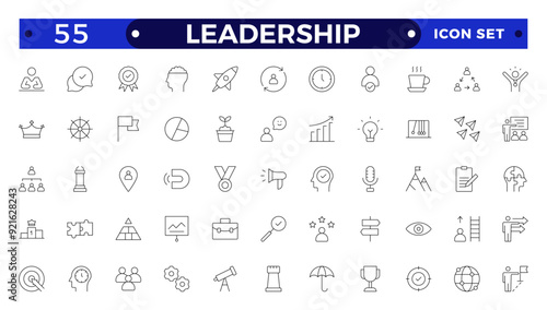 Leadership Outline Icons set. Vector illustration in modern thin-line style of management icons: leader, delegation, control, responsibility, and more. Pictograms and infographics.