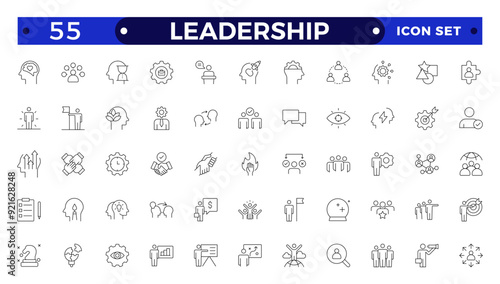 Leadership Outline Icons set. Vector illustration in modern thin-line style of management icons: leader, delegation, control, responsibility, and more. Pictograms and infographics.