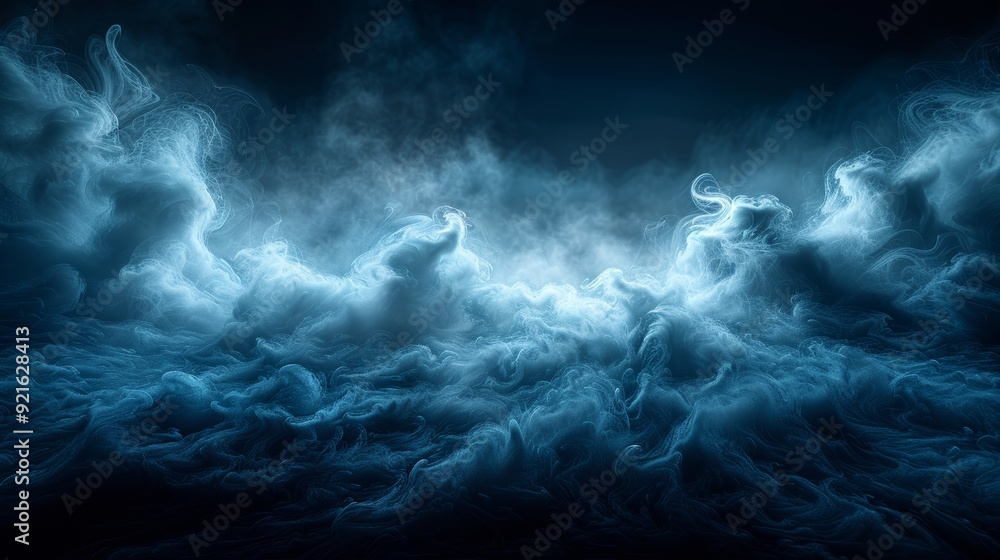 Mysterious blue clouds swirl in the night sky, creating an ethereal atmosphere Mysterious blue clouds swirl in the night sky, creating an ethereal atmosphere