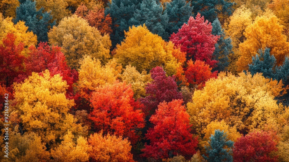 Aerial View of a Vibrant Autumn Forest with Yellow, Orange, and Red Foliage Aerial View of a Vibrant Autumn Forest with Yellow, Orange, and Red Foliage