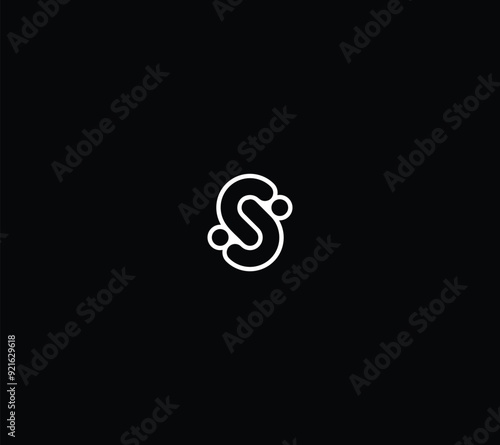 Modern Letter S Monogram with two dot in starting and ending corners. Negative space show Double J logo design. 