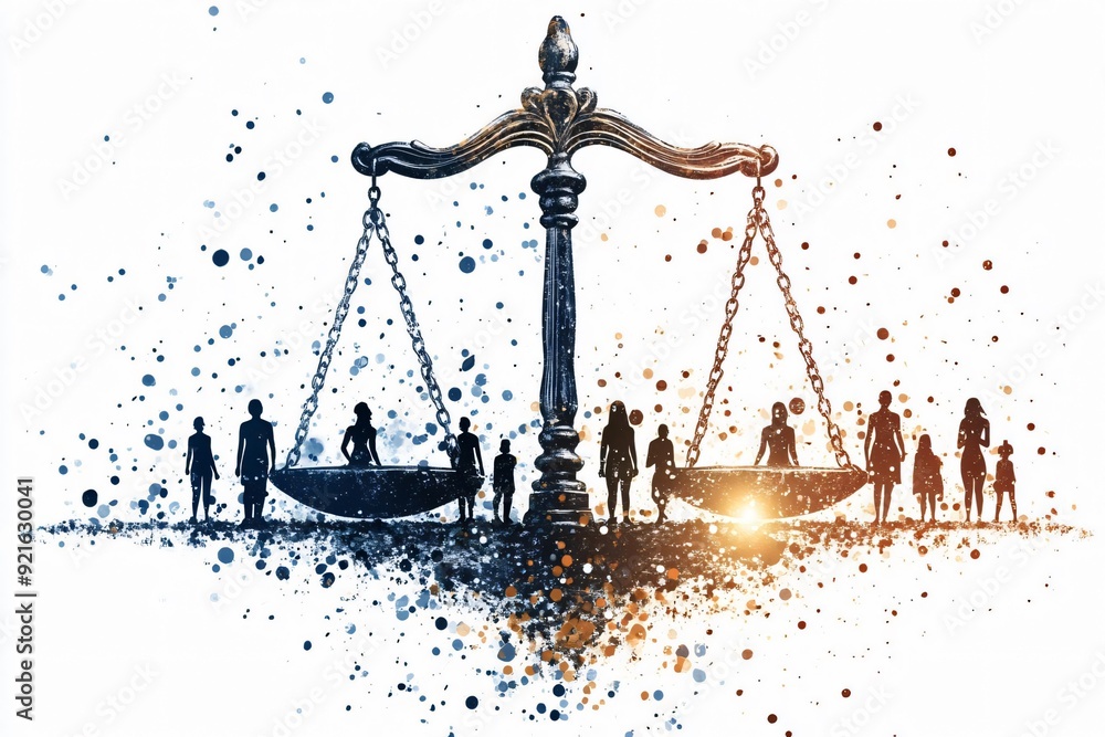 Symbolic representation of justice and balance with scales and diverse ...