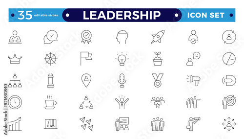 Leadership Outline Editable Icons set. Vector illustration in modern thin-line style of management icons: leader, delegation, control, responsibility, and more. Pictograms and infographics. 