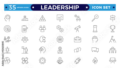 Leadership Outline Editable Icons set. Vector illustration in modern thin-line style of management icons: leader, delegation, control, responsibility, and more. Pictograms and infographics. 