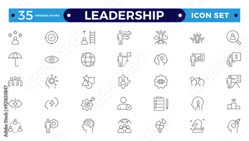 Leadership Outline Editable Icons set. Vector illustration in modern thin-line style of management icons: leader, delegation, control, responsibility, and more. Pictograms and infographics. 