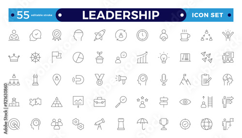 Leadership Outline Editable Icons set. Vector illustration in modern thin-line style of management icons: leader, delegation, control, responsibility, and more. Pictograms and infographics. 