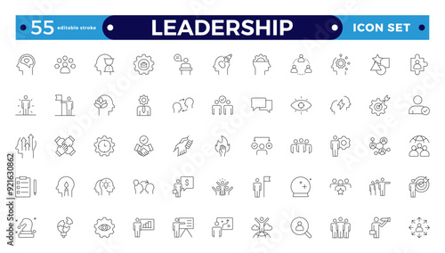 Leadership Outline Editable Icons set. Vector illustration in modern thin-line style of management icons: leader, delegation, control, responsibility, and more. Pictograms and infographics. 
