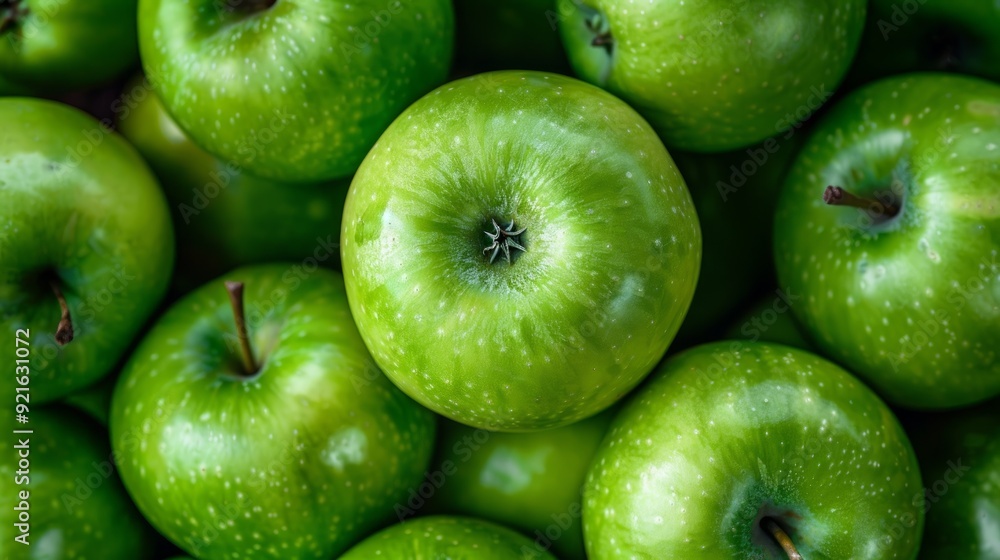 high-resolution image of a bunch of fresh, green apples closely packed together. The apples are glossy and vibrant, with smooth and slightly dimpled skins high-resolution image of a bunch of fresh, green apples closely packed together. The apples are glossy and vibrant, with smooth and slightly dimpled skins