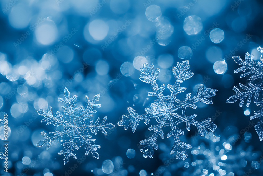 snowflake shapes closeup on a blue background as an abstract winter background. snowflake shapes closeup on a blue background as an abstract winter background.