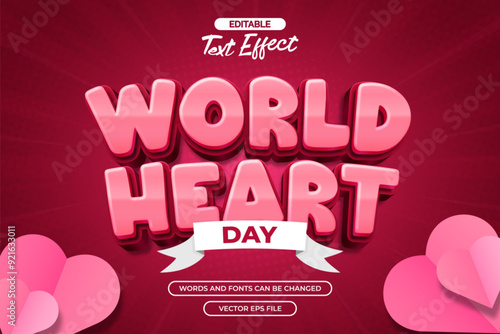 World heart day editable text effect vector
