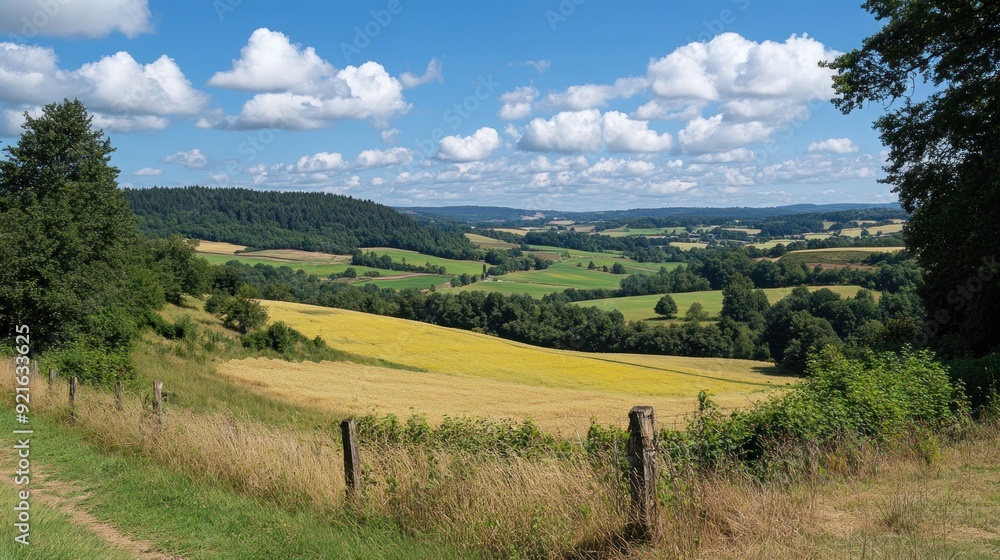 Rolling Hills and Green Fields in a Summer Landscape Rolling Hills and Green Fields in a Summer Landscape