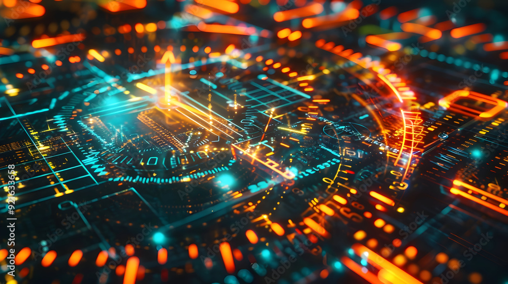 Futuristic Technology Abstract Background with Glowing Orange and Blue Lines Futuristic Technology Abstract Background with Glowing Orange and Blue Lines