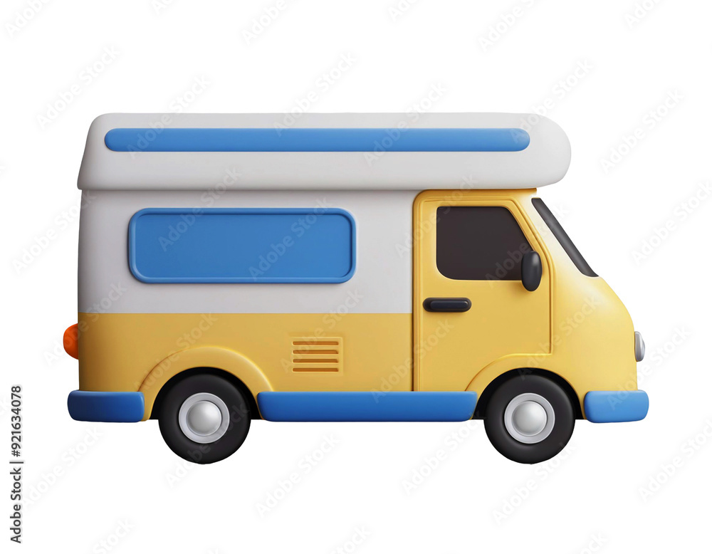 3D Cute Camper van Object With Bright Colors

