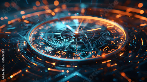 Wallpaper Mural Futuristic Clock with Orange and Blue Lights 3D Illustration Torontodigital.ca