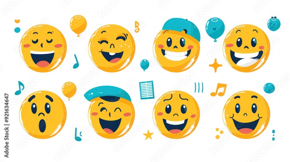 Happy Emojis with Balloons and Music Happy Emojis with Balloons and Music