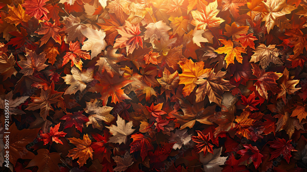 Close-up of vibrant autumn leaves, various shades of orange, red, and brown, backlit by sunlight. Generative Ai Close-up of vibrant autumn leaves, various shades of orange, red, and brown, backlit by sunlight. Generative Ai