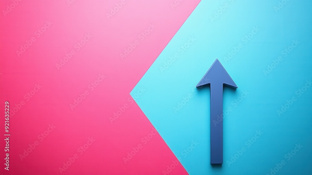 Colorful Abstract Background with Blue Arrow Pointing Upwards on Pink and Blue Split Background Colorful Abstract Background with Blue Arrow Pointing Upwards on Pink and Blue Split Background