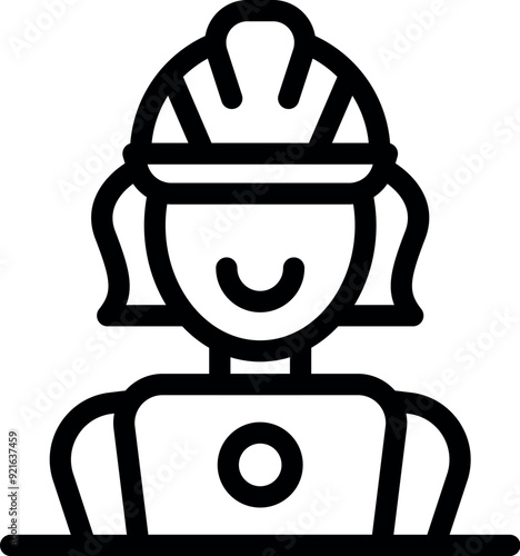 Line art icon of a happy female construction worker wearing a hard hat