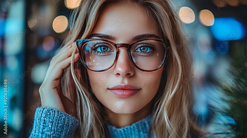 Woman with glasses and blonde hair looking confidently Woman with glasses and blonde hair looking confidently