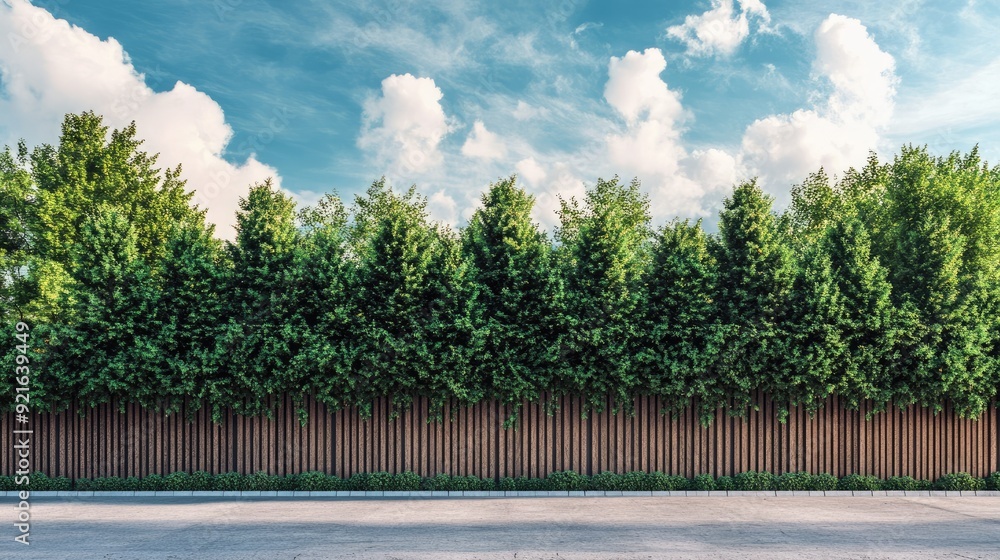 Fototapeta premium Fence decorated with green trees
