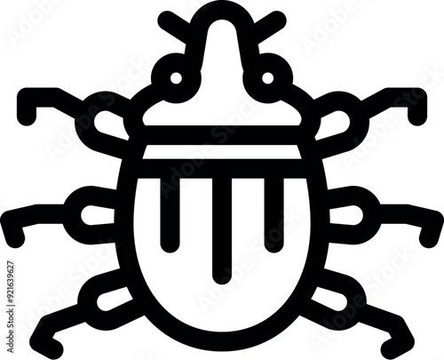 Simple black and white line art illustration of a beetle crawling