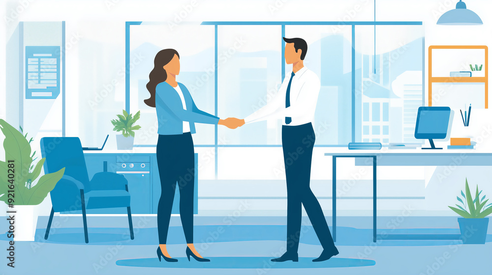 Obraz premium Business Professionals Shaking Hands in Modern Office Environment