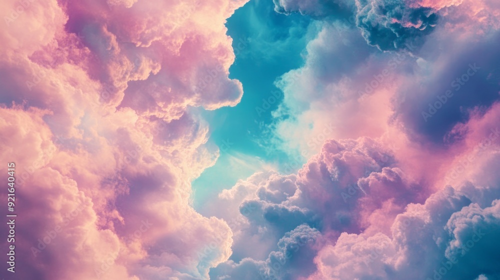 Fototapeta premium Dreamy Pastel Sky with Fluffy Clouds