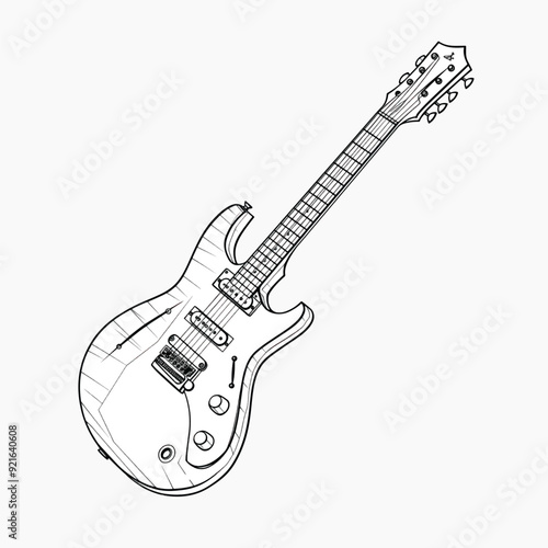 Detailed electric guitar line drawing