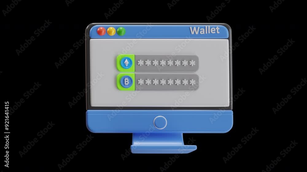 3D Animation of Desktop wallet on computer | Alpha Channel 3D Animation of Desktop wallet on computer | Alpha Channel