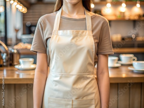 Blank mock up apron cream color coffee shop barista props café indoor lighting